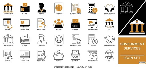 Government Services Icon Set Public Administration, Legal, Tax ,