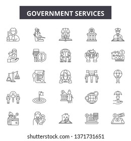 Government Services Line Icons, Signs Set, Vector. Government Services Outline Concept, Illustration: Government,service,business,education,administration,money