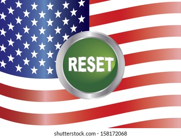Government Shutdown Reset Button with US American Flag Background Vector Illustration