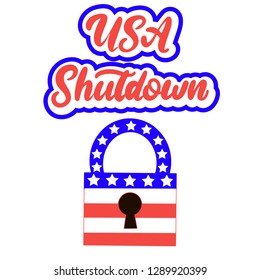 Government shutdown in the United States. USA flag colores lock. United States of America administration and political problem with budget