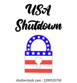 Government shutdown in the United States. USA flag colores lock. United States of America administration and political problem with budget