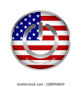 Government Shutdown USA. American flag with power button icon - Vector