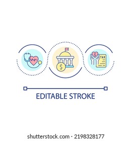 Government Sponsored Health Insurance Loop Concept Icon. Federal Tax Return Abstract Idea Thin Line Illustration. Medical Insurance. Isolated Outline Drawing. Editable Stroke. Arial Font Used