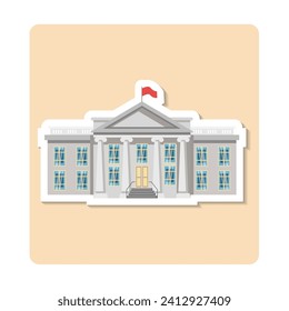 Government sticker illustration. Building, flag, window, door. Editable vector graphic design.