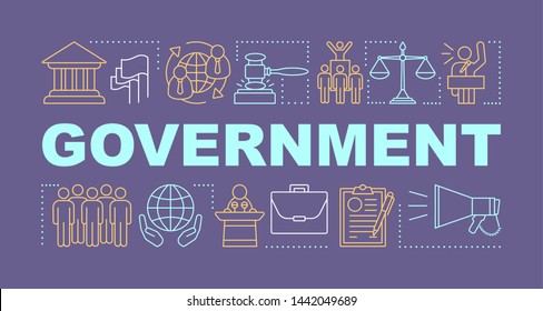 Government Word Concepts Banner. Political System, Campaign. Government System. Economy, Budget. Presentation, Website. Isolated Lettering Typography Idea, Linear Icons. Vector Outline Illustration