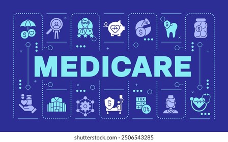Governmental healthcare insurance dark blue word concept. Federal health care plans. Visual communication. Vector art with lettering text, editable glyph icons