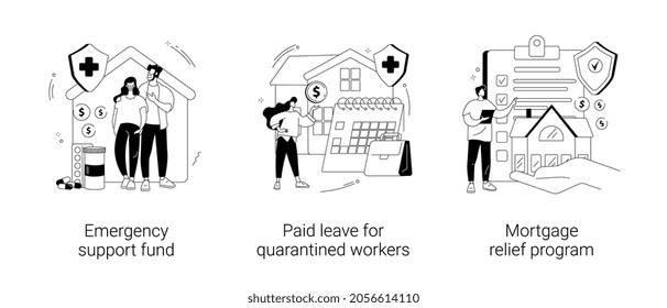 Governmental Help Abstract Concept Vector Illustration Set. Emergency Support Fund, Paid Leave For Quarantined Workers, Mortgage Relief Program, Financial Support, Risk Insurance Abstract Metaphor.