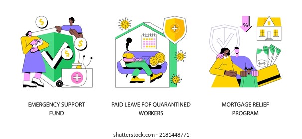 Governmental Help Abstract Concept Vector Illustration Set. Emergency Support Fund, Paid Leave For Quarantined Workers, Mortgage Relief Program, Financial Support, Risk Insurance Abstract Metaphor.