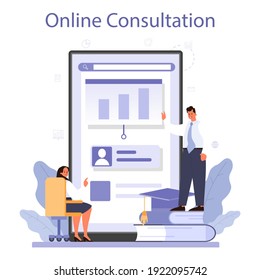 Governmental support online service or platform. Business bank loan from a government. Company support procedure. Online consultation. Flat vector illustration