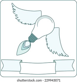 The Gowing Light Bulb With a Rocket-powered Flying up her Wings Over a Banner