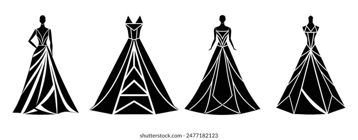 Gown Collection, Silhouette Incorporating Triangular Shapes and Asymmetry