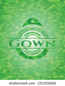 Gown green emblem with mosaic ecological style background. Vector Illustration. Detailed.