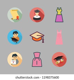 gown icon set. vector set about diploma, graduation, dress and mortarboard icons set.