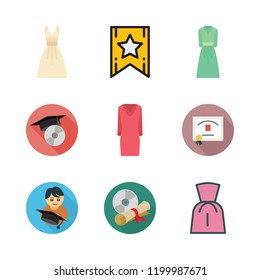 gown icon set. vector set about dress, graduation, diploma and lace icons set.