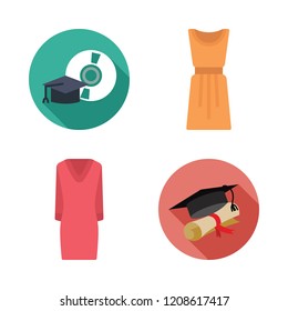 gown icon set. vector set about mortarboard, graduation and dress icons set.