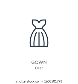 Gown icon. Thin linear gown outline icon isolated on white background from user collection. Line vector sign, symbol for web and mobile