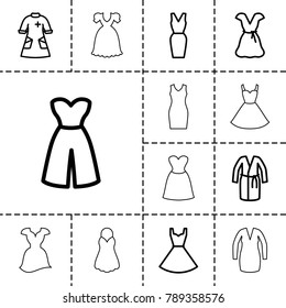 Gown icons. set of 13 editable outline gown icons such as dress