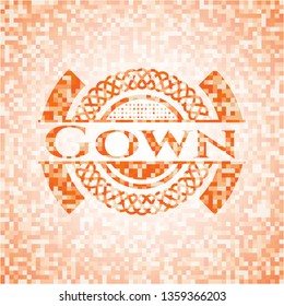 Gown orange tile background illustration. Square geometric mosaic seamless pattern with emblem inside.