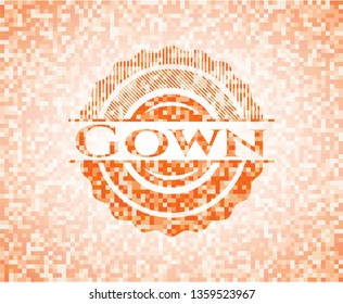 Gown orange tile background illustration. Square geometric mosaic seamless pattern with emblem inside.