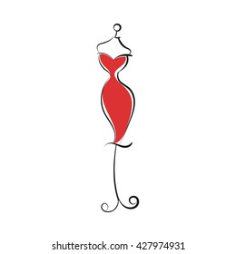 a gown red mannequin hand drawing illustration on a white background