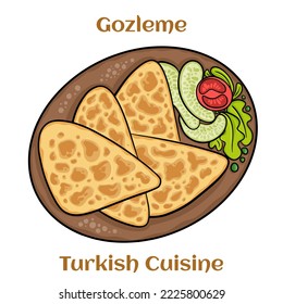 Gozleme is Turkish pastry. Freshly baked appetizing Turkish tortillas Gozleme with with feta cheese. Turkish cuisine.