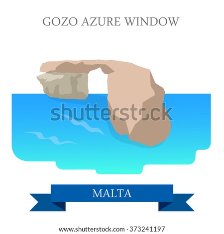 Gozo Azure Window in Malta. Flat cartoon style historic sight showplace attraction web site vector illustration. World countries cities vacation travel sightseeing collection.
