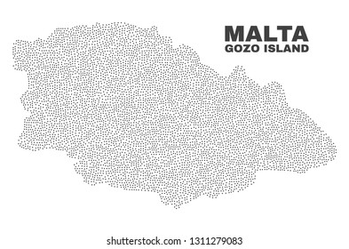 Gozo Island map designed with small dots. Vector abstraction in black color is isolated on a white background. Random small dots are organized into Gozo Island map.