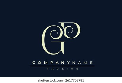 GP abstract Logo. Elegantly Designed Minimalist Monogram Logo with Stylish Lettering. Sophisticated and sleek minimalist monogram showcasing unique lettering design.