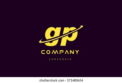 gp alphabet small letter combination purple yellow swoosh modern creative vector logo icon sign design template 