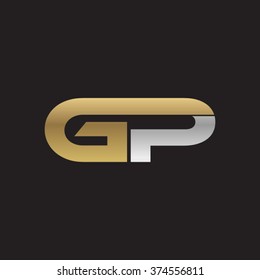 GP company linked letter logo golden silver black background