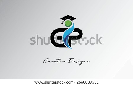GP Creative Letter Logo with Graduation Cap and Abstract Human – Modern Education and Learning Symbol Design	
