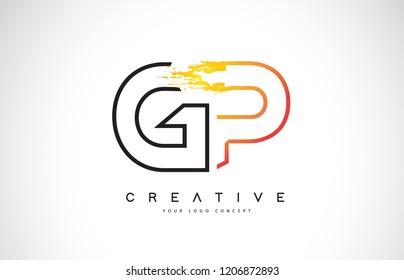 GP Creative Modern Logo Design Vetor with Orange and Black Colors. Monogram Stroke Letter Design.