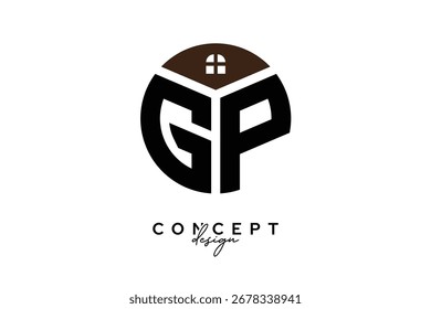 Diseño de concepto de logotipo de monograma de bienes raíces creativo de GP en forma de círculo
