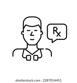 GP doctor with stethoscope writing prescription. Pixel perfect, editable stroke line icon