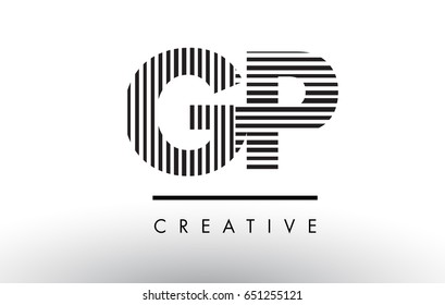 GP G P Black and White Letter Logo Design with Vertical and Horizontal Lines.