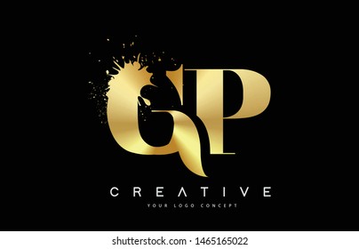 GP G P Letter Logo with Gold Melted Metal Splash Vector Design Illustration.