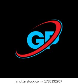 Diseño del logotipo de la letra G P de GP. Letra inicial del logotipo de monograma superior de círculo GP en forma de círculo rojo y azul. Logo de GP, diseño de G P. gp, g p