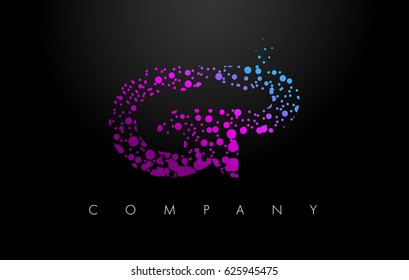 GP G P Letter Logo with Purple Blue Particles and Bubble Dots Design Vector.