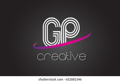 GP G P Letter Logo with Lines Design And Purple Swoosh Vector Letters Illustration.