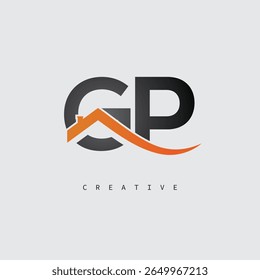 Logotipo de la letra de la casa de GP – Monograma inmobiliario creativo con la forma del tejado y el icono casero para la propiedad, la arquitectura y la identidad moderna de la marca