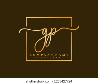 GP Initial handwriting square minimalist logo vector