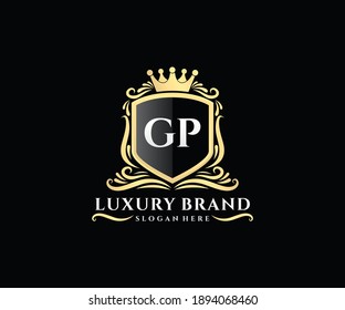GP Initial Letter Gold kalligraphische feminine Blütenhandgezeichnet heraldische Monogramm antike Vintage Stil Luxus Logo Design.
