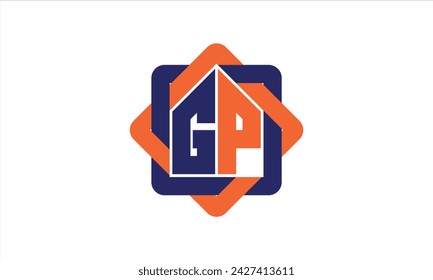 GP carta inicial constructores inmobiliarios logo diseño vectorial. construcción, vivienda, rotulador, propiedad, edificio, apartamento, piso, compartimento, negocio, corporativo, alquiler de casa, alquiler, comercial