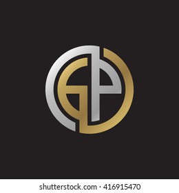GP initial letters loop linked circle elegant logo golden silver black background