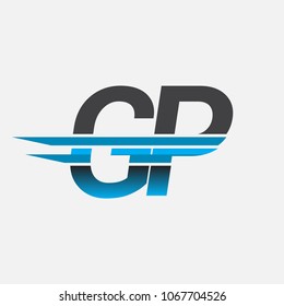 GP initial logo company name colored black and blue, Simple and Modern Logo Design.