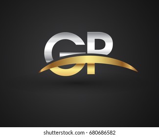 GP initial logo company name colored gold and silver swoosh design. vector logo for business and company identity.
