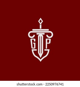 GP initial logo monogram design for legal lawyer vector image with sword and shield