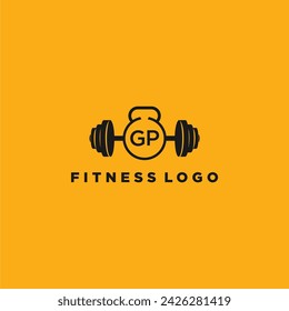 GP initial monogram for fitnes or gym logo with creative barbell design