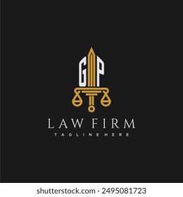 GP initial monogram for lawfirm logo with sword and scale