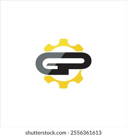 The GP initials logo with yellow and black gears and a white background